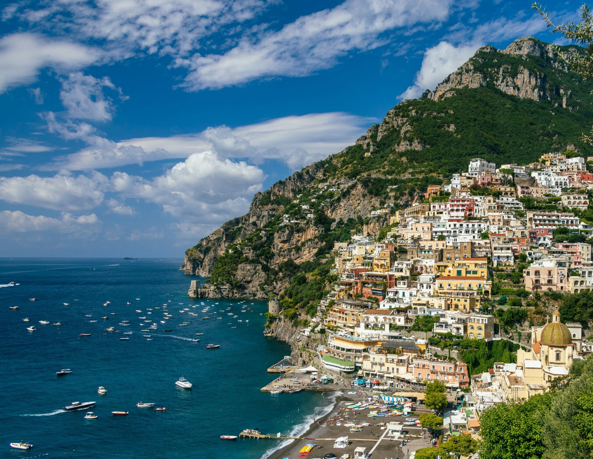 Positano colorful houses view from above Amalfi Coast