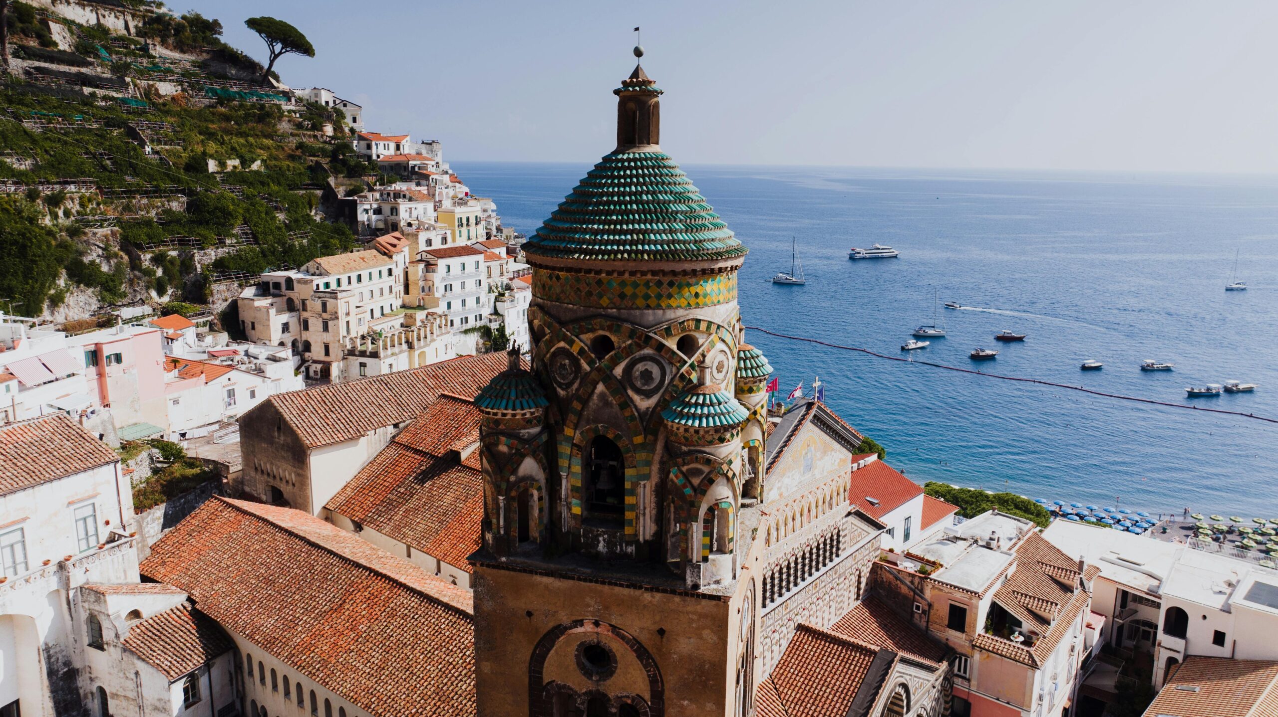 Panoramic view of Amalfi town and cathedral on the Amalfi Coast