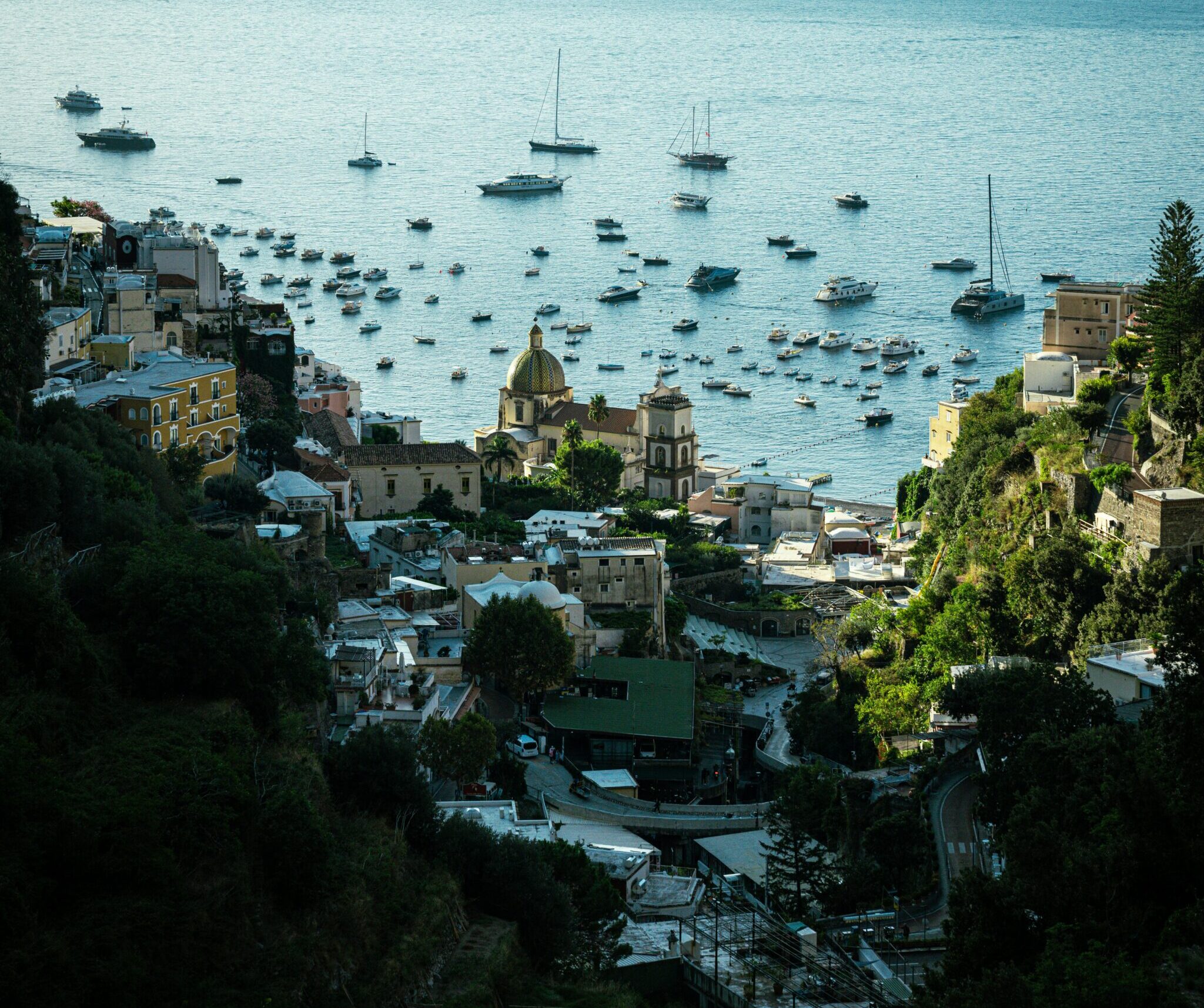Amalfi Coast road from above showing why private transfer is easier
