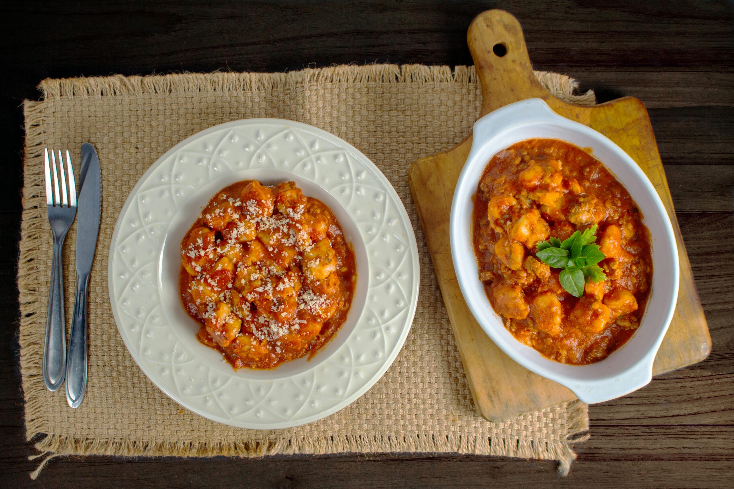 Traditional gnocchi alla sorrentina with tomato sauce and mozzarella