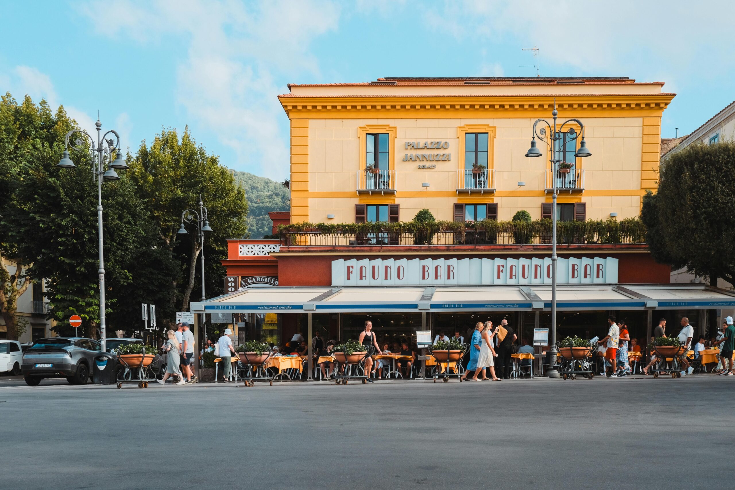 Piazza Tasso in the historic center of Sorrento with shops and local streets