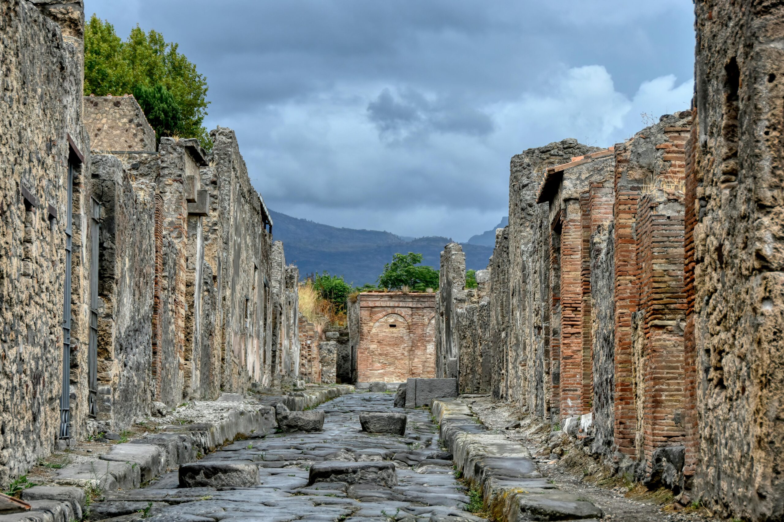 Ancient Roman streets inside the archaeological site of Pompeii