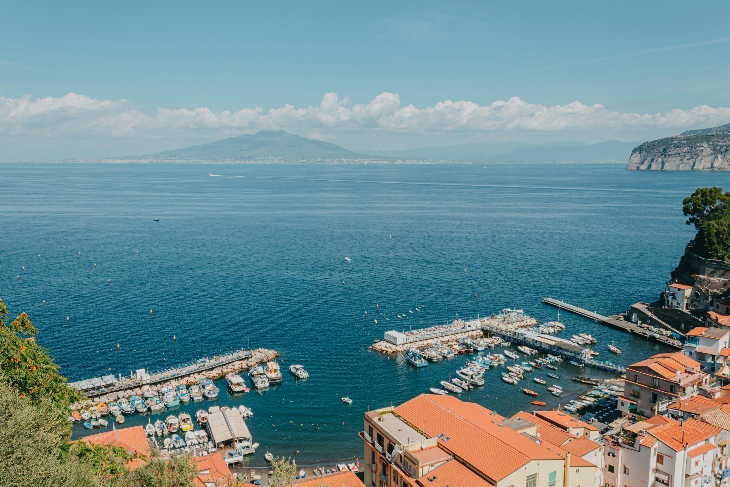 View of Mount Vesuvius from Villa Comunale terrace in Sorrento